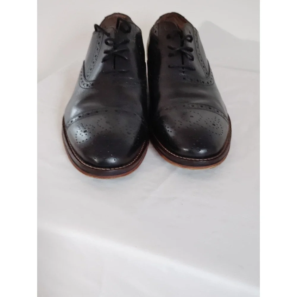 Johnston & Murphy Conard Cap Toe Men 9.5M Black Leather Oxford Goth Dress Shoes